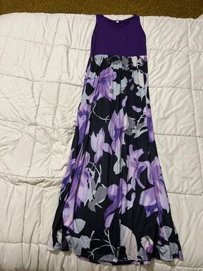Purple Floral Maxi Skirt with Solid Purple Bodice